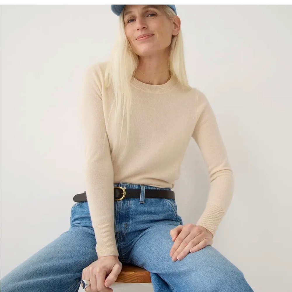 NWT $128 J Crew 100% Cashmere classic-fit crewneck sweater Heather Natural sz S